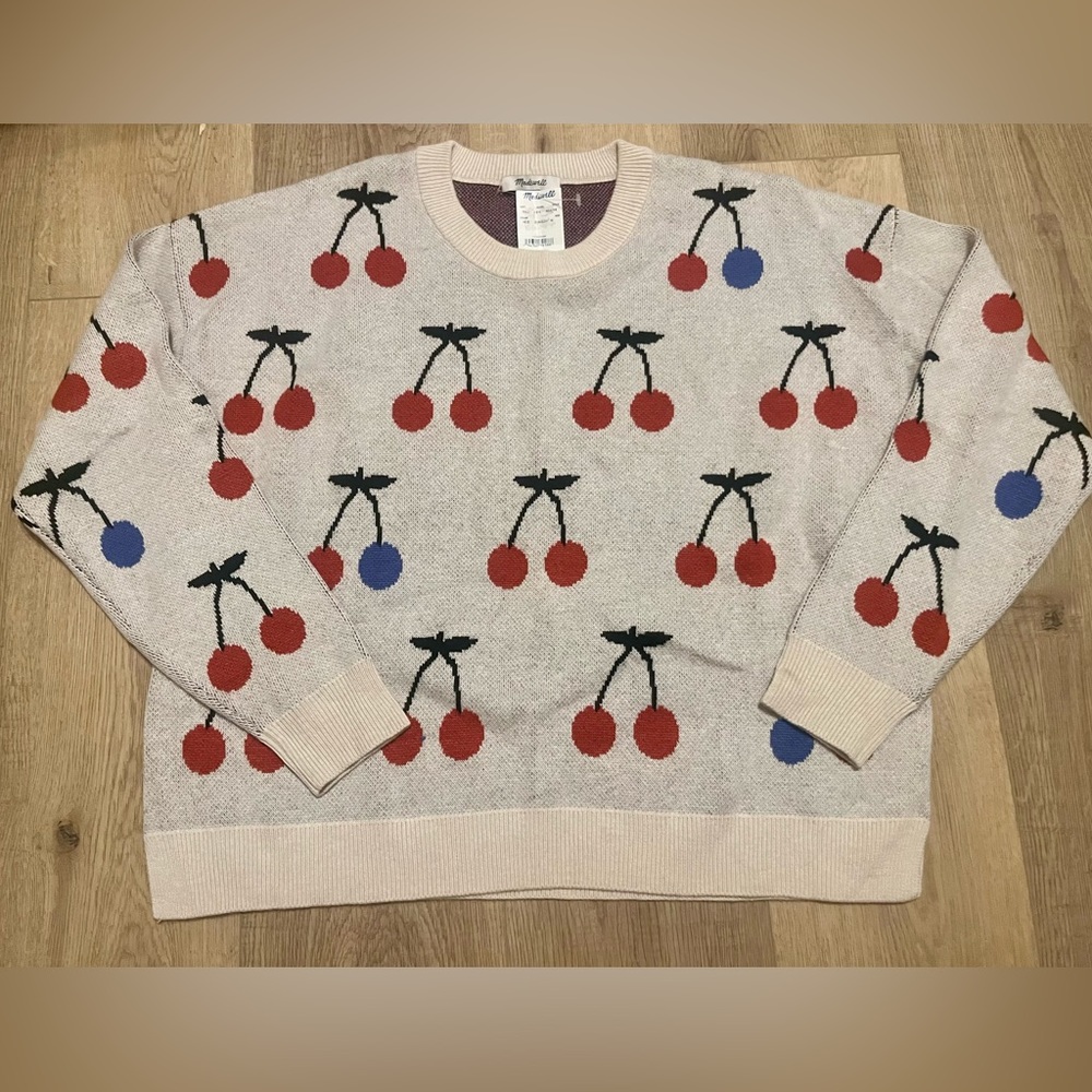 Madewell Women’s Wool Blend Tan Cherry Icon Relaxed-Fit Sweater, Size M